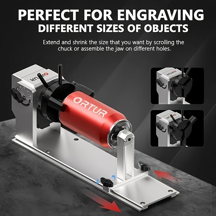 Ortur YRC 1.0, Y-axis Jaw Rotary Chuck Elevation Angle Can Be Adjusted 180°, Rotate 360° Without Disassembly, For Engraving Cylindrical Objects, Wine Glass/Tumbler/Ring Jewelry Making Tool