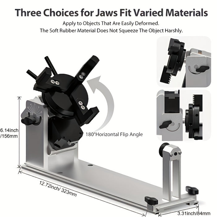 Ortur YRC 1.0, Y-axis Jaw Rotary Chuck Elevation Angle Can Be Adjusted 180°, Rotate 360° Without Disassembly, For Engraving Cylindrical Objects, Wine Glass/tumbler/ring
