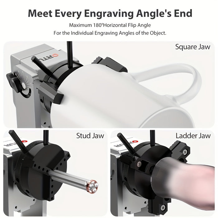 Ortur YRC 1.0, Y-axis Jaw Rotary Chuck Elevation Angle Can Be Adjusted 180°, Rotate 360° Without Disassembly, For Engraving Cylindrical Objects, Wine Glass/tumbler/ring