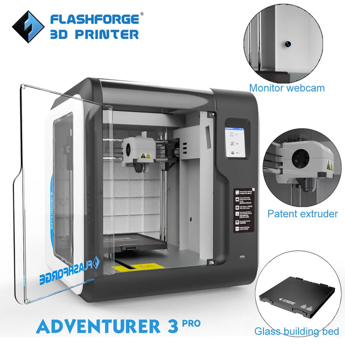 Flashforge 3d Printer Adventurer 3 Pro 265℃ High Temp Printing Auto Leveling Touch Screen Cloud Printing Glass Build Plate