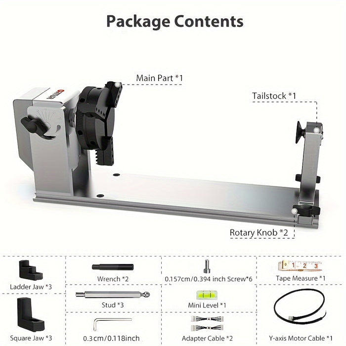 Ortur YRC 1.0, Y-axis Jaw Rotary Chuck Elevation Angle Can Be Adjusted 180°, Rotate 360° Without Disassembly, For Engraving Cylindrical Objects, Wine Glass/Tumbler/Ring Jewelry Making Tool