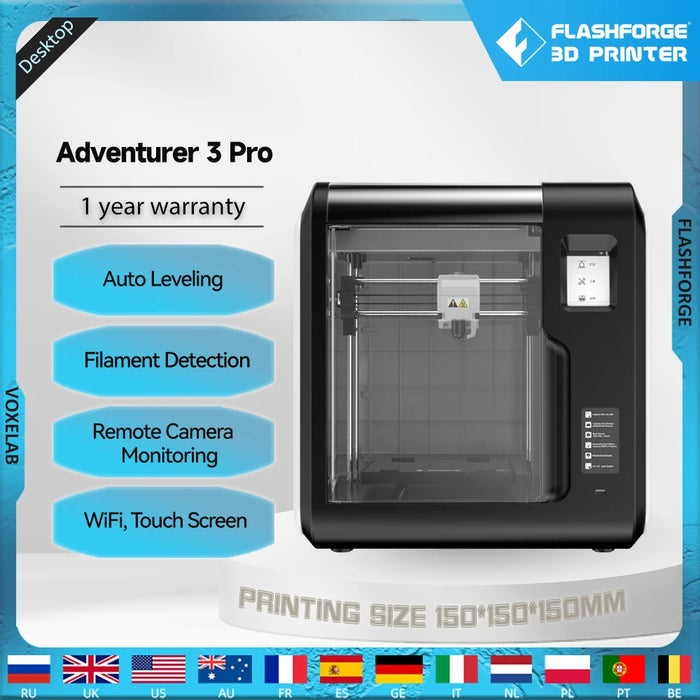 Flashforge 3d Printer Adventurer 3 Pro 265℃ High Temp Printing Auto Leveling Touch Screen Cloud Printing Glass Build Plate